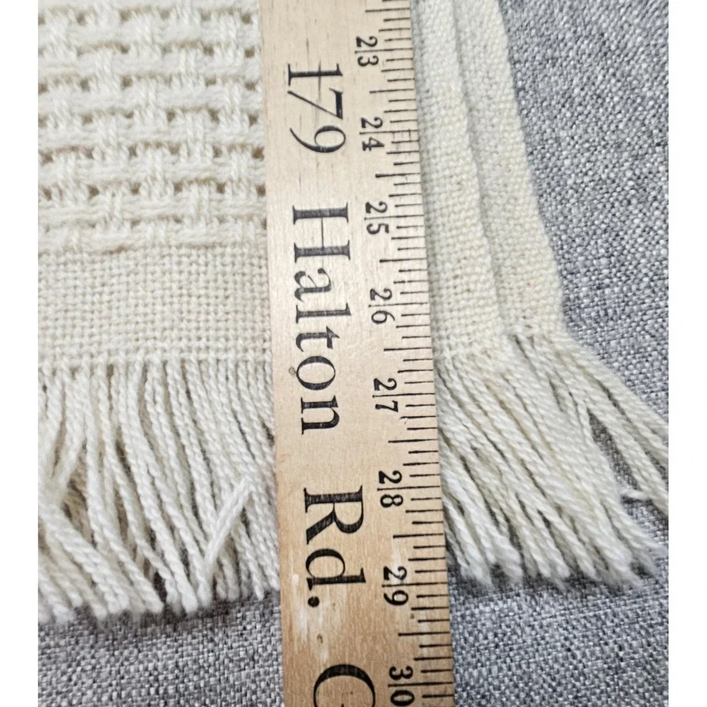 Faribo Wool Throw Blanket 47x60 Beige Waffle Knit Check Fringe USA Made